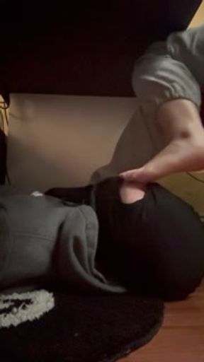 Girlfriend has foot slave worship her under desk