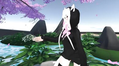 White-haired kitty strips to anime music