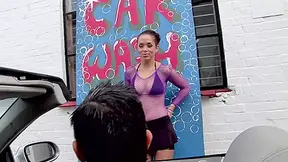 Fat cock got polished inside the car wash saloon
