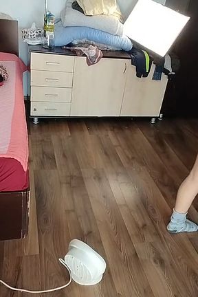 Sexy Brunette Having Fun Trying on Clothes. Sexy Mom Dances Naked Around the House.