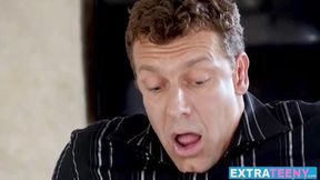 Stevie Grey enjoys a deep throating from a large cocked guy