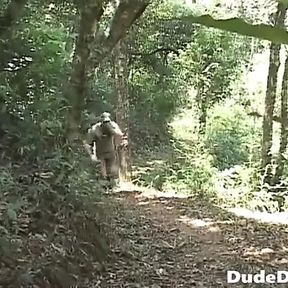 Guy soldiers at a bootcamp fucking hardcore in the woods