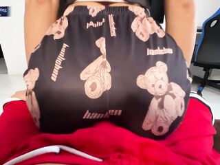 Humping and make my stepbrother cum on him,with me booty in my fresh cute pajamas