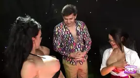 A group of super hot girls with fake melons porking around with an experienced man