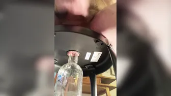 Chubby daddy bear fucks his hairy ass with a bottle and cums hard