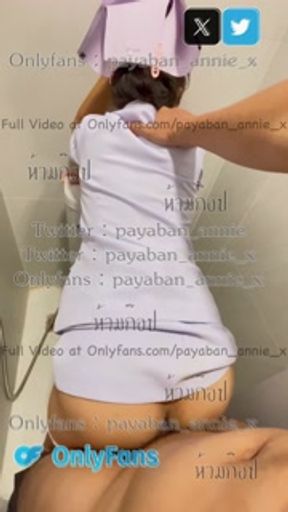 Nurse Thai [payabanannie] เย็ดสดคาชุดแตกใส่กระโปรงพยาบาลขี้เงี่ยนในห้องน้ำชาย น้ำเต็มกระโปรงและก้น