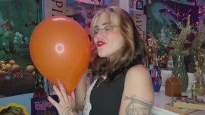 goth girl inflates balloons with surprise pop