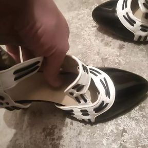 Shoefuck sexy high heels filled with cum shoejob