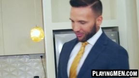 PlayingMen.com - Javi Gray's spit roasting with Donato Reyes for office threesome