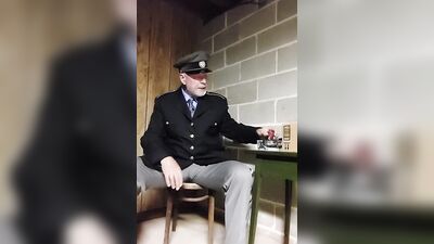 Perverted colonel plays with dick in front of the cam