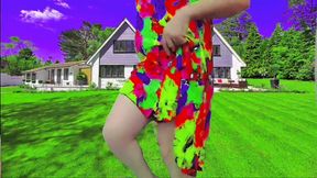 Playful Crossdresser Dancing Wild Under Bright Neon Lights