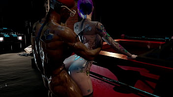Cyberpunk slut with big breasts gets ass fucked in public
