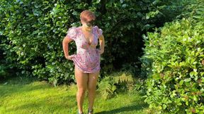 Outdoor Pee in public, getting caught, garden