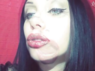 Red lips with golden glitter