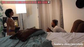 Latina hottie distracts her man from his video game by teasing him with