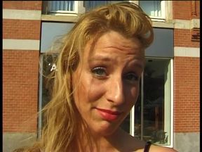 Blonde babe shows amazing natural tits