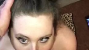 Wife's sloppy blowjobs leave no inch of his cock untouched