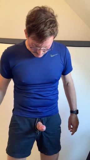 Powerful moment from "Standing up jerk-off and intense orgasm wearing shorts. Verbal"