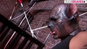 Trapped in the Cage and Fucked Anally. Blonde with Big Tits Sucks Dick and Gets Fucked Hard in the Ass