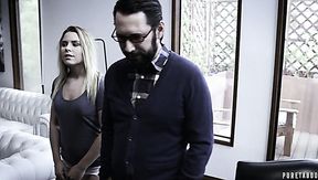 Pale blonde gal wins a chance to get her pussy fingered and nailed missionary