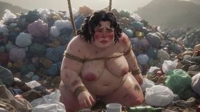 Dirty SSBBW Tied Up in Trash Eating Food - Filthy Feeding Session