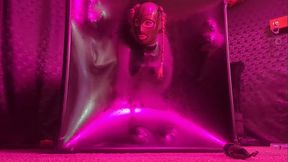 Latex Femdom use her submissive vacuum cube slave as Fleshlight