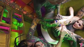 Alternative girl gets her asshole filled with cum &mdash;  compliments of two goth girls