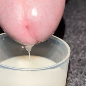 Extreme Closeup Huge Thick Load of Cum Edged Out Into Cup and Swallowed