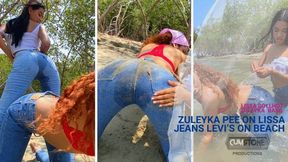 ZULEYKA PEE ON LISSA JEANS LEVI'S ON BEACH