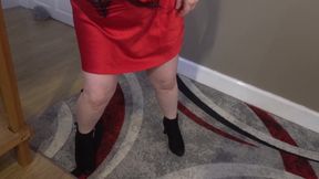 Stripping in Red Silk Lingerie and Ankle Boots