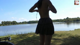 SOLO GIRL RIDES BIKE IN SKIRT WITHOUT PANTIES