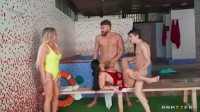 Slutty Venezuelan chick gets spit roasted by the pool