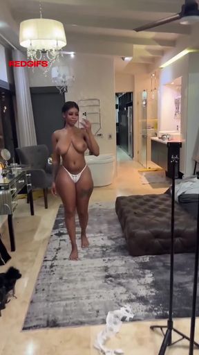 Amateur ebony GF shows off her black tits on OnlyFans