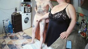 mother-in-law saw my erect penis and began to masturbate it until I cum