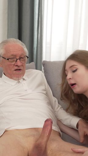 Just Turned 18 Russian Girl with Natural Tits Sucks Real Grandpa Dry and Gets Facialized