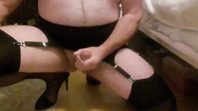 Black lingerie clad CD cums