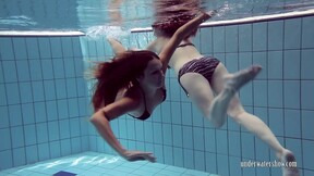 Astonishing babes swimming without clothes and have fun