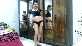 Hot and sexy sissy crossdresser femboy Sweet Lollipop in short skirt and crop top.