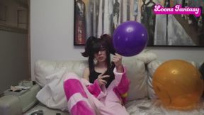 Blowing up purple balloon