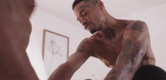 Strong guys share black ass together in rough anal threesome