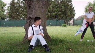 Skinny mature lady handling his dick all too well