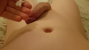 Twink masturbates chest to ass squirt then explodes all over his glossy skin