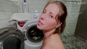 big tits milf lady lyne stuck in the washing machine gets a creampie and pov facial cumshot