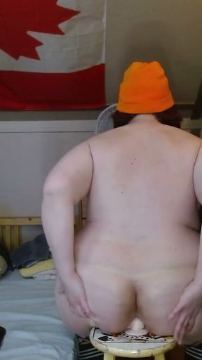 chubby cross dresser strips naked to ride dildo in her fat ass   Clip 3