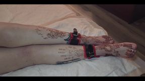 My Beautiful Size 13 Womens Feet and Long Legs Being Flogged and Whipped with a Belt and Crop While Tied Together with Manacles