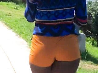 Soaked Pumpkin ASS in Constricted Shorts