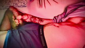 Tattooed Latino Stroking his thick Latino cut cock