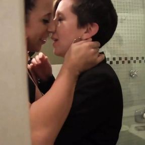 Real lesbian couple have dildo sex in shower