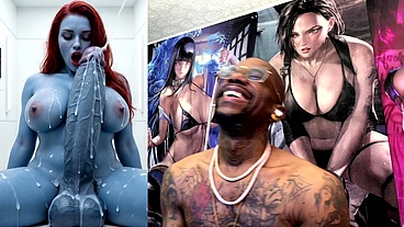 X-Men Mystique’s Large Cummy Cock Cumming All Over Herself, AI Generated