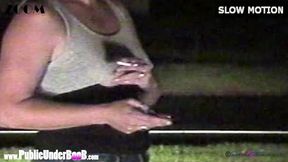 MILF Sheery in Public UnderBoob on the Roadside braless crop top with a Nip Slip while Smoking